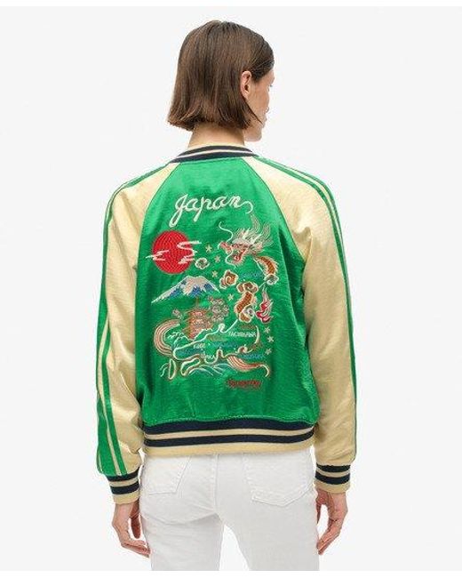 Superdry Green Sukajan Embroidered Bomber Jacket