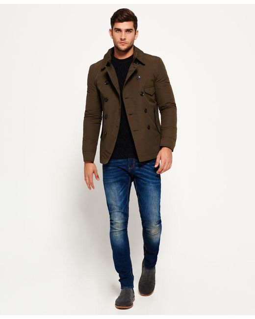 Superdry Blockade Aviator Pea Coat In Green For Men Lyst Superdry Men S Rookie Pea Coat Navy Image 4