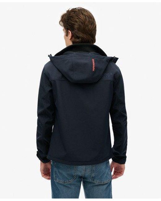 Superdry Blue Lightweight Embroidered Logo Hooded Soft Shell Trekker Jacket for men