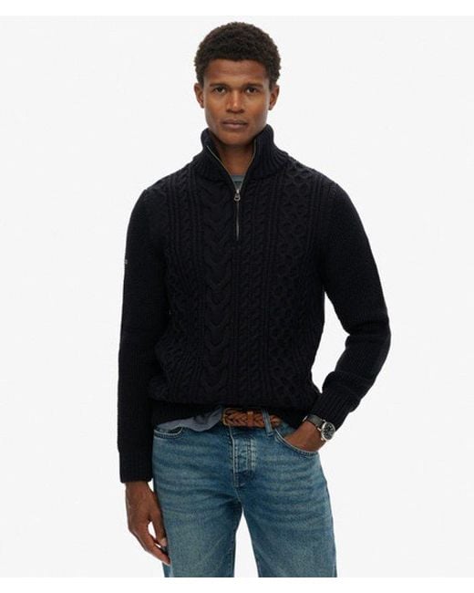 Homme Pull À Demi-Zip En Maille Torsadée Jacob Taille Superdry pour homme en coloris Black