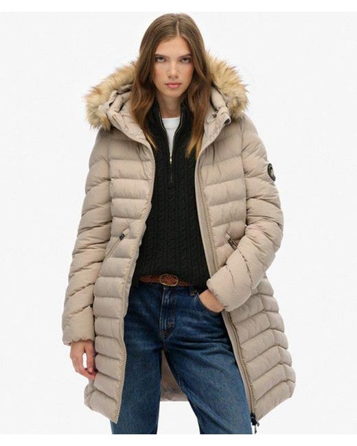 Superdry Fuji Middellange Jas Met Bontkraag in het Brown