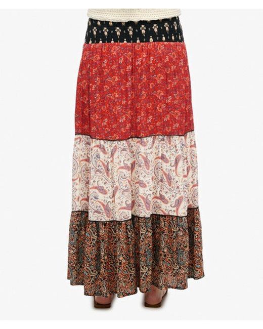Superdry Red Printed Maxi Skirt