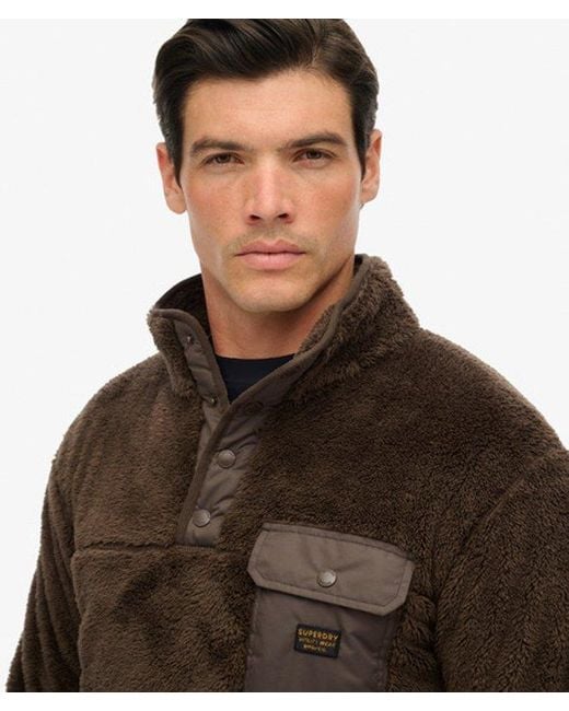 Superdry Brown & Co High Pile Fleece Henley Jumper for men