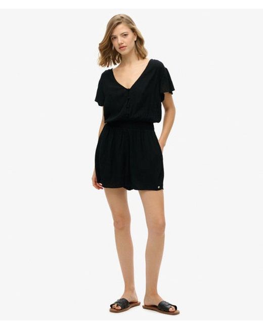 Superdry Black Short Sleeve Playsuit