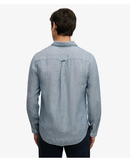 Superdry Blue & Co Riviera Long Sleeve Linen Shirt for men