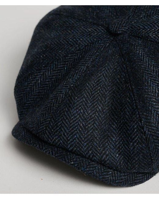 Superdry Blue & Co Fully Lined Herringbone Baker Boy Cap for men