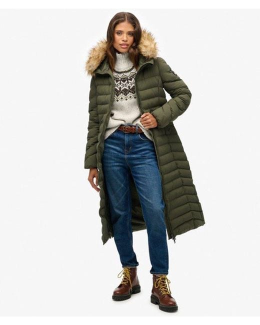 Superdry Green Fuji Faux Fur Hooded Longline