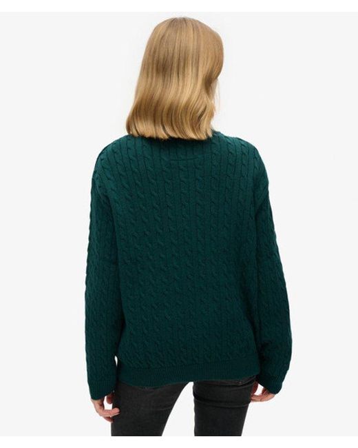 Superdry Green & Co Cable Knit Oversized V Neck Jumper