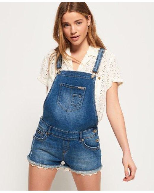 Superdry Blue Denim Hot Short Dungaree Mid