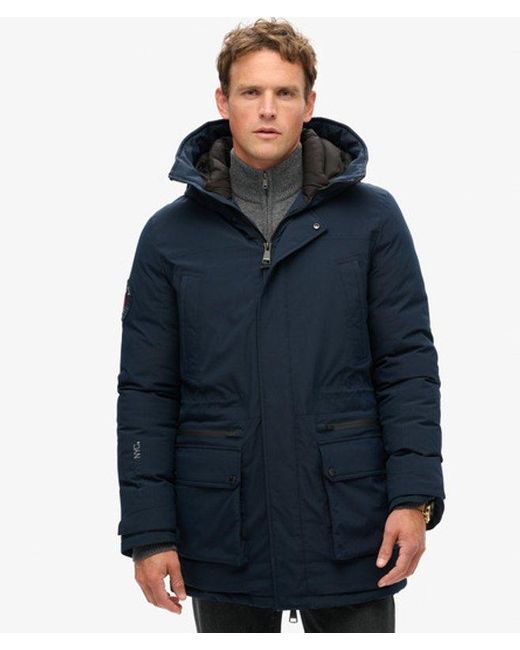 Superdry Blue City Padded Parka Coat for men
