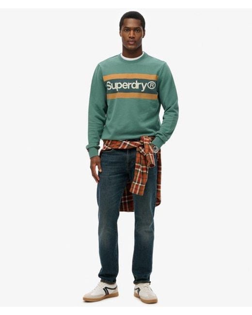 Superdry Green & Co Core Logo Stripe Relaxed Crew Sweatshirt for men