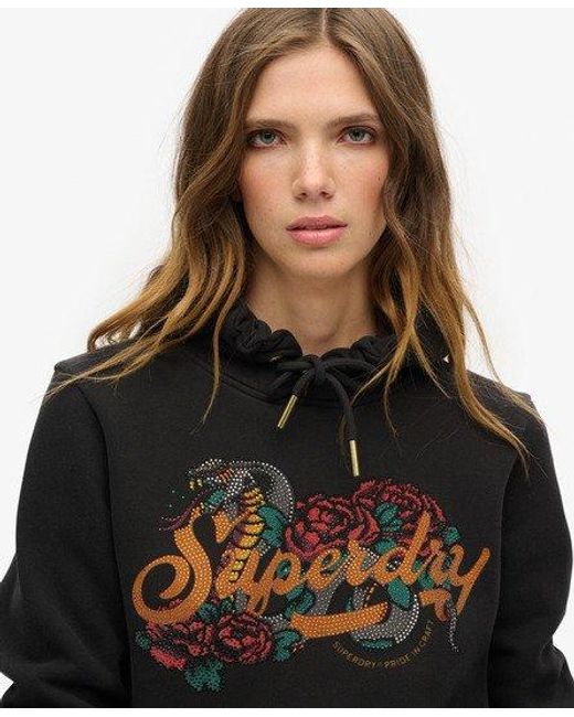 Superdry Black Embroidered Graphic Tattoo Script Hoodie