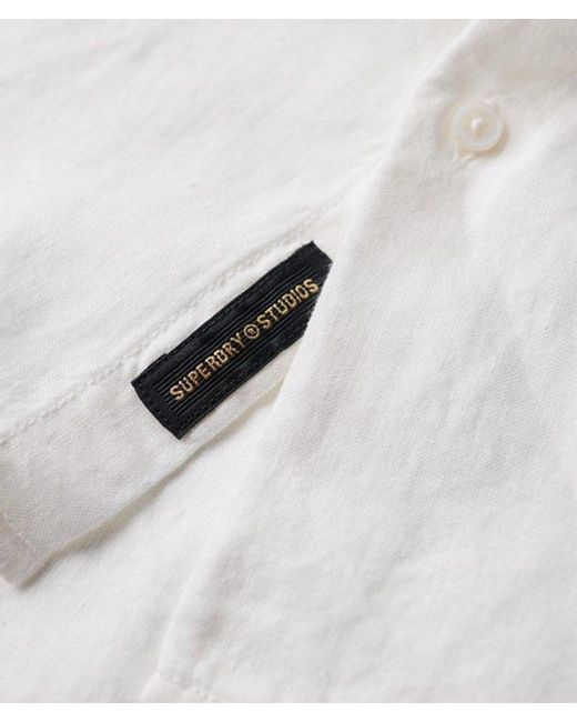 Superdry White Oversized Casual Linen Long Sleeve Shirt