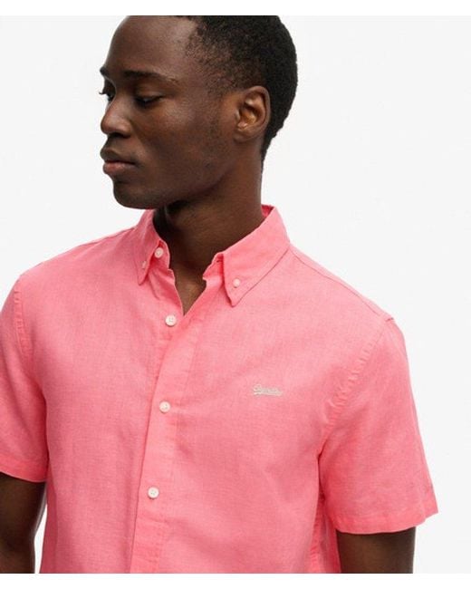Superdry Pink Cotton Linen Short Sleeve Shirt for men