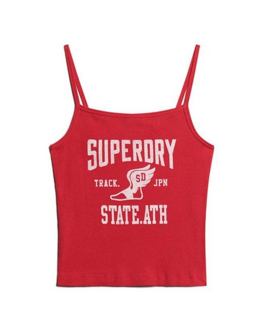 Superdry Red & Co Athletic College Graphic Rib Cami Top