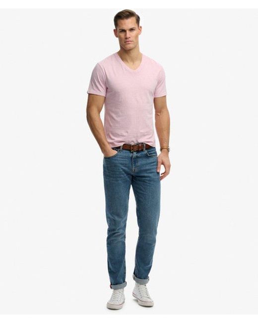 Superdry Pink Classic Cotton Linen V-Neckline T-Shirt for men