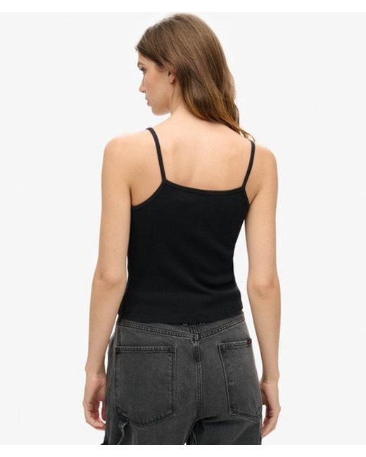Superdry Black & Co Ladies Retro Rocker Graphic Rib Cami Top