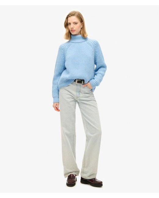 Superdry Blue & Co Knitted Slouchy Stitch Roll Neck Jumper