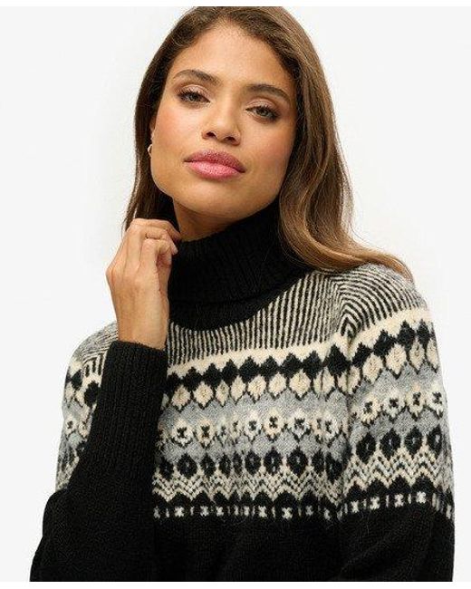 Superdry Black Fairisle Pattern Roll Neck Jumper