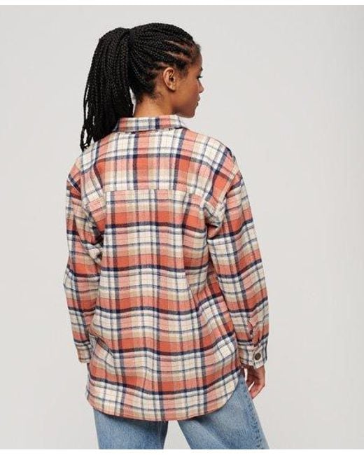 Superdry Red Uperdry Check Ong Eeve Hirt