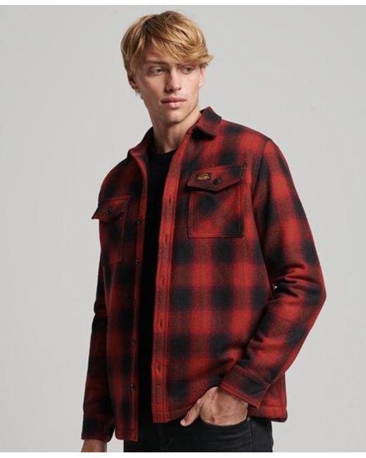 Superdry Red Sherpa Lined Miller Wool Overshirt for men