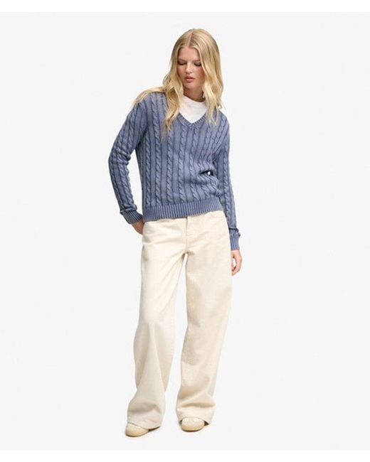 Superdry Blue & Co Washed V Neck Cable Jumper