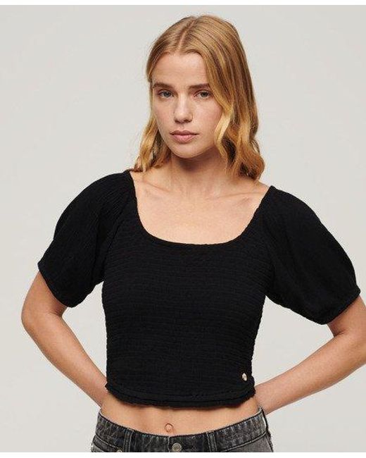 Superdry Black Smocked Woven Top