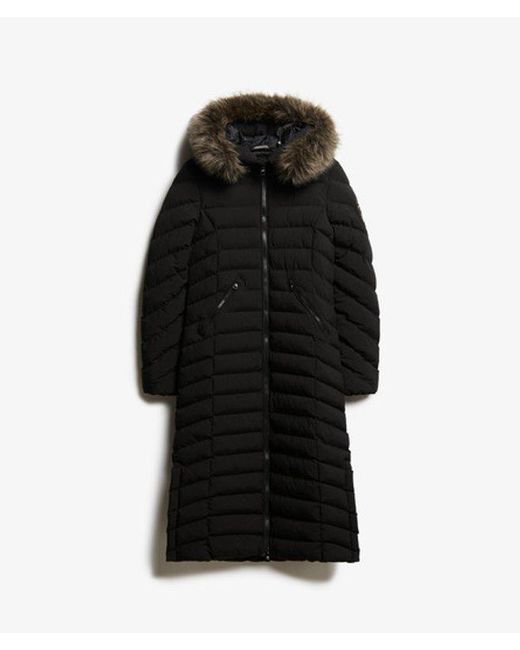 Superdry Black & Co Slim Fit Fuji Faux Fur Hooded Long Jacket
