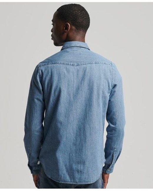 Superdry Blue Vintage Western Shirt Light Wash for men
