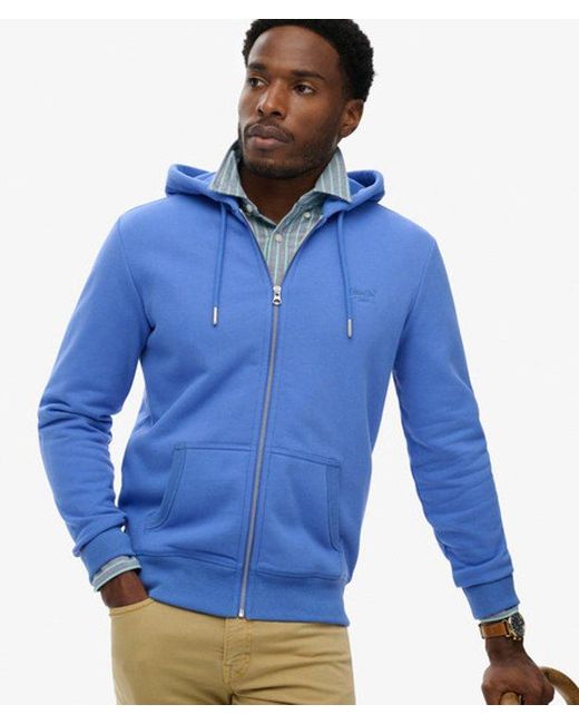 Superdry Blue & Co Essential Logo Zip Hoodie Half Brushed for men