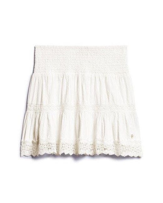 Superdry White Ladies Loose Fit Textured Ibiza Lace Mix Mini Skirt
