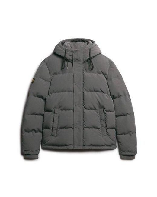 Superdry Gray Everest Short Hooded Puffer Jacket for men