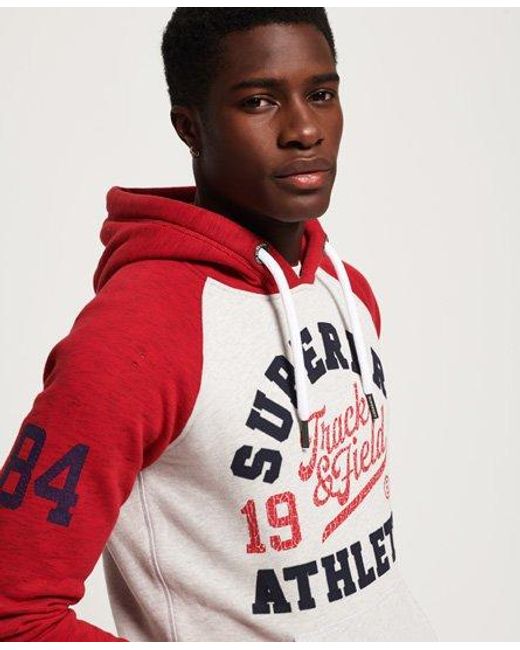 Superdry Red Track & Field Raglan Hoodie Ice Yarn Dye Grit/Detroit Grit for men