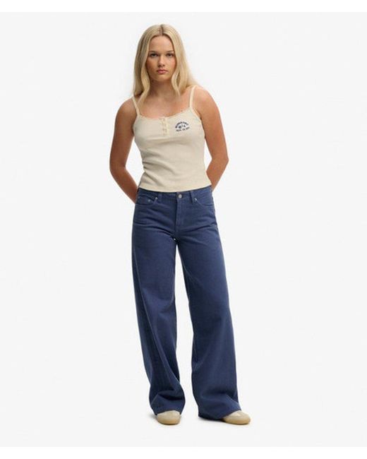 Superdry Blue & Co Athletic Essentials Embroidered Button Cami Top