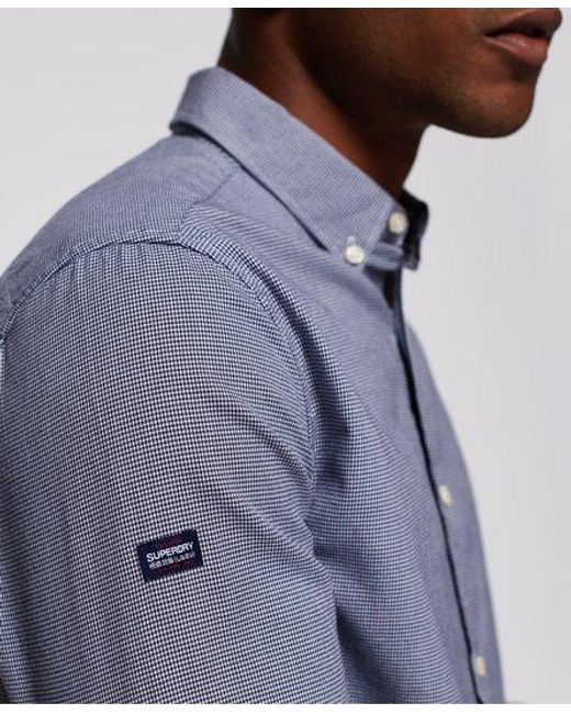 Superdry Blue Premium City Button Down Shirt Houndstooth for men
