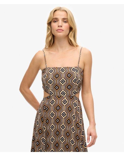 Superdry Brown & Co Printed Sheered Back Maxi Dress