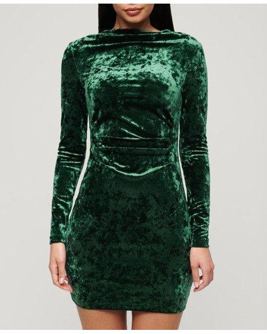 Superdry Fluwelen Mini-jurk Met Lange Mouwen in het Green