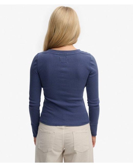 Superdry Blue & Co Athletic Button Down Long Sleeve Top