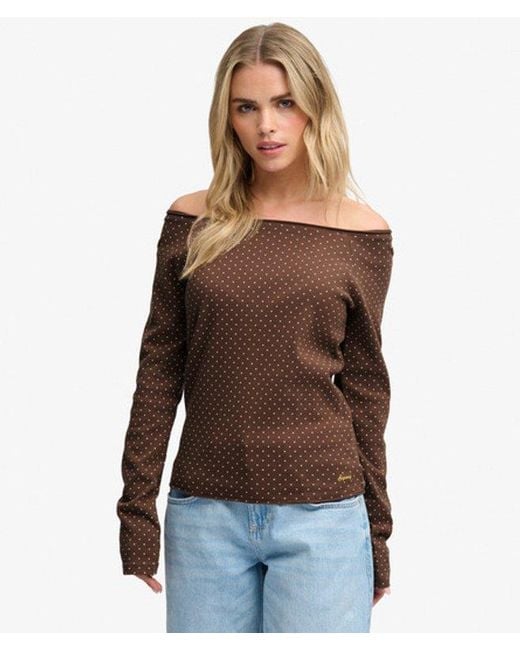 Superdry Brown & Co Bardot Off Shoulder Top