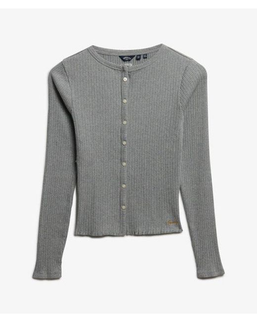 Superdry Gray & Co Athletic Essentials Ribbed Cardigan