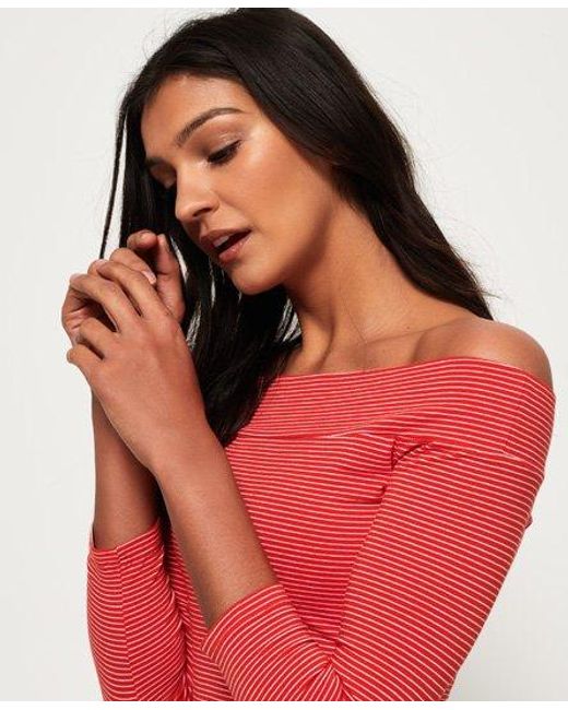 Superdry Red Tide Bardot Top Scorched/Sandstorm Stripe