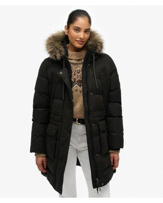Superdry Black & Co Everest Microfibre Mid Faux Fur Puffer Jacket