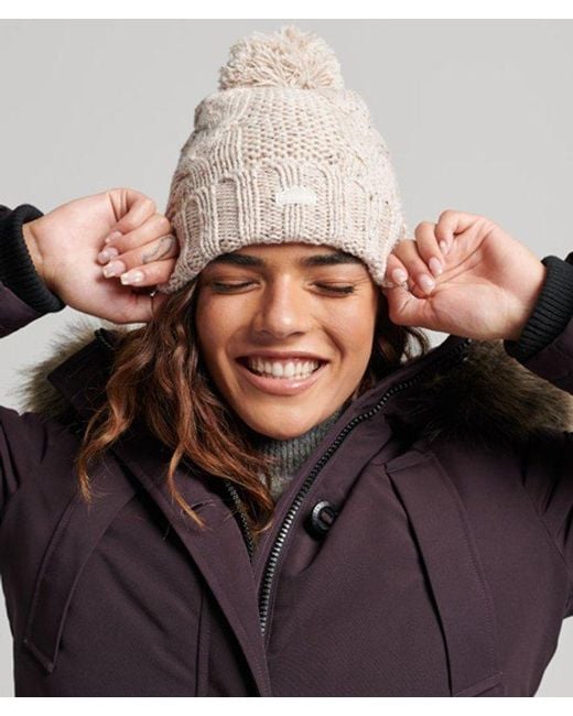 Superdry Natural & Co Cable Knit Bobble Beanie