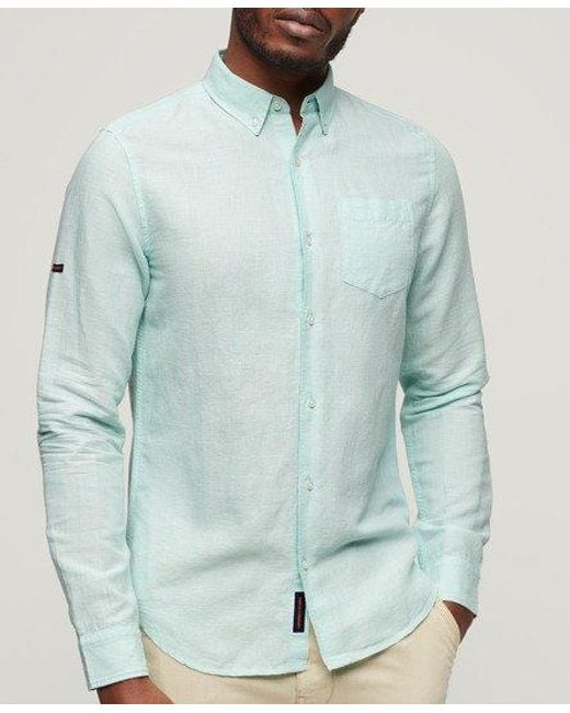 Superdry Green Organic Cotton Studios Linen Button Down Shirt for men