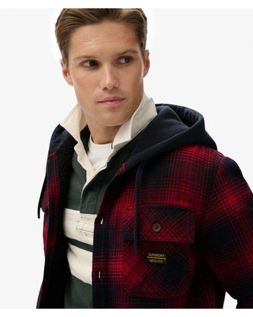 Superdry Red Surplus Hooded Check Shirt for men