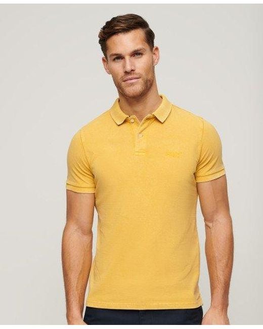 Superdry Yellow Classic Embroidered Logo Destroyed Polo Shirt for men