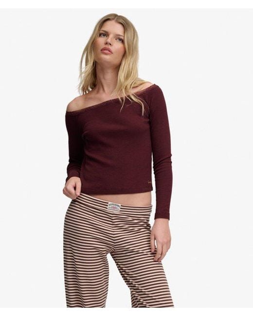 Superdry Red & Co Athletic Essentials Lace Long Sleeve Top