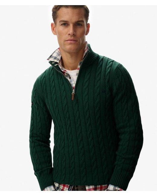 Homme Pull À Demi-Zip En Maille Torsadée En Coton Bio Taille Superdry pour homme en coloris Green