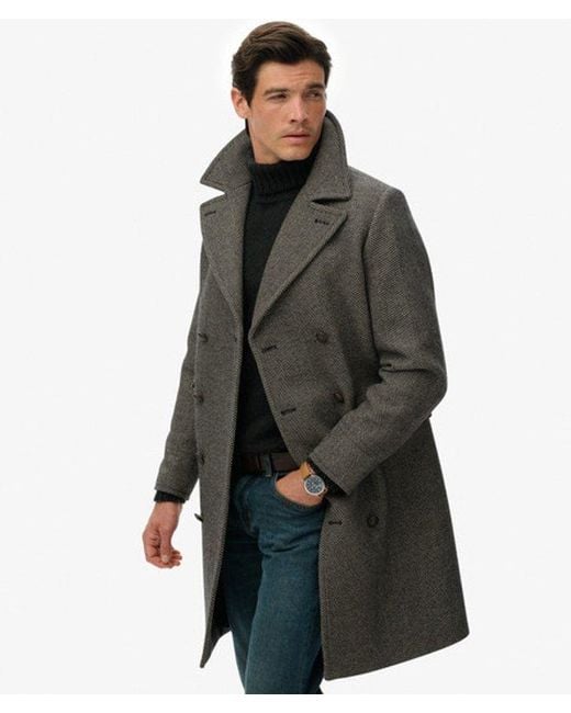 Superdry Gray The Merchant Store - Wool Blend Long Coat for men