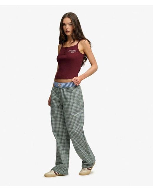 Superdry Purple & Co Mini Check Cotton Trousers